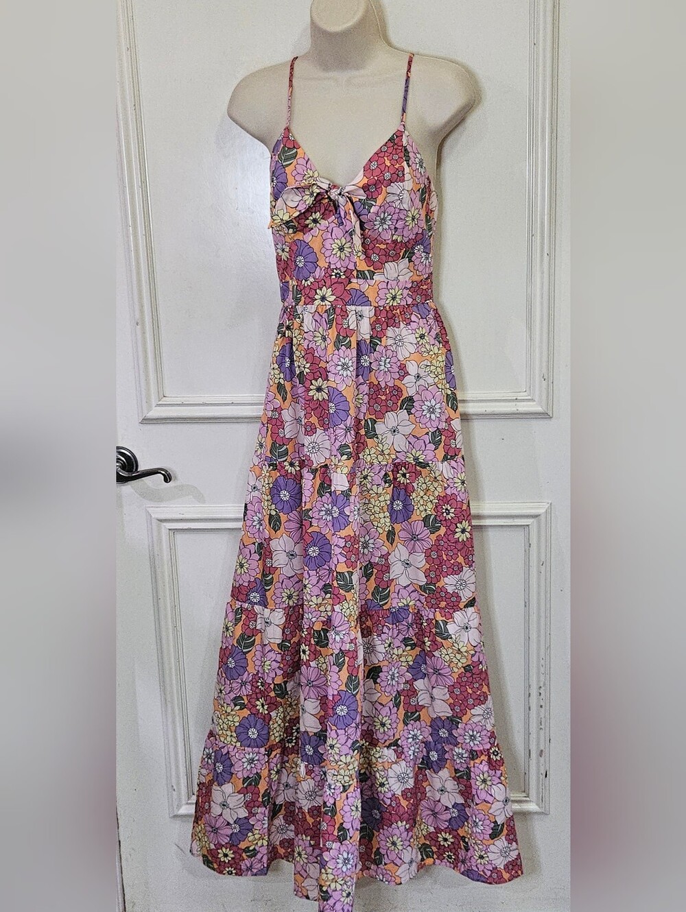 Mi Ami By Francesca's Pink/Purple Floral Sleeveless Tiered Maxi Dress,Medium